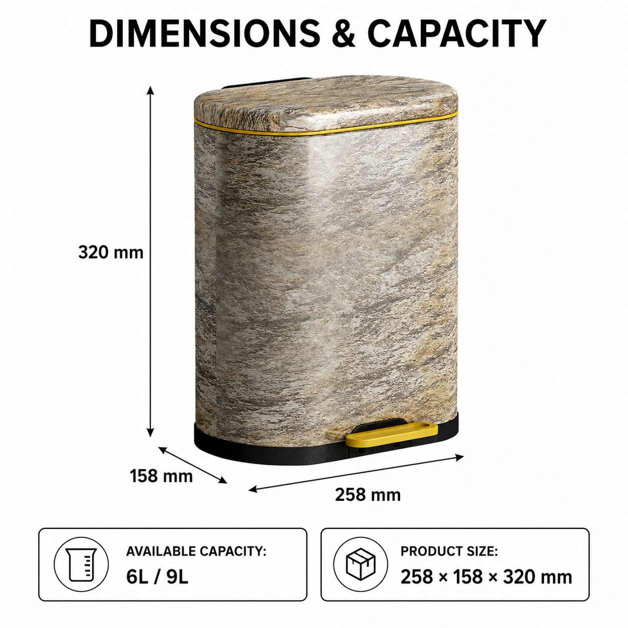 6L-9L Marble Look Pedal Trash Can | GLOBALIS