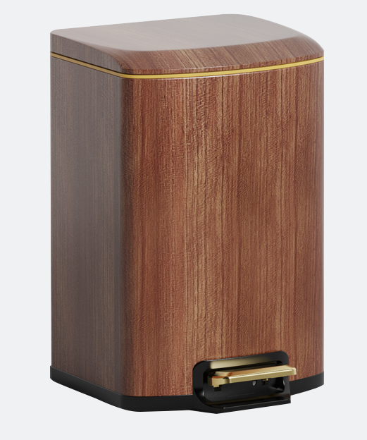 Wood Grain Square Pedal Trash Can with Soft-Close Lid | GLOBALIS