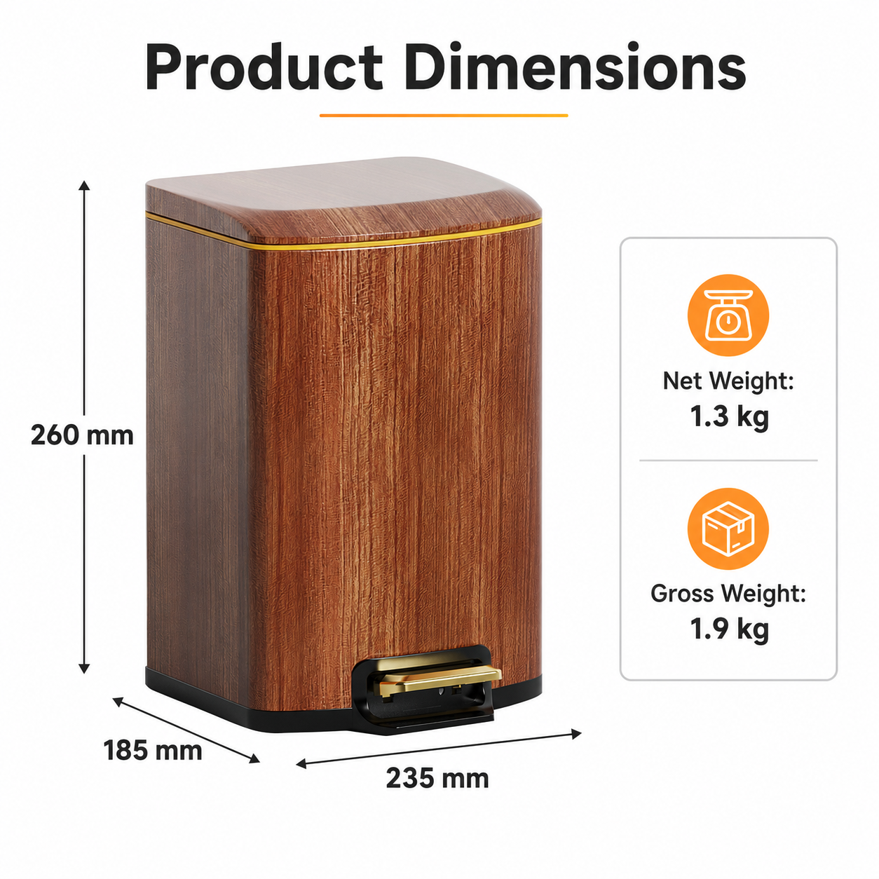 Wood grain pedal trash can material details