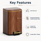 Wood grain pedal trash can easy use and packing information