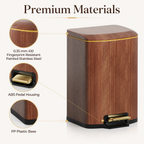 Wood grain square pedal trash can product dimensions