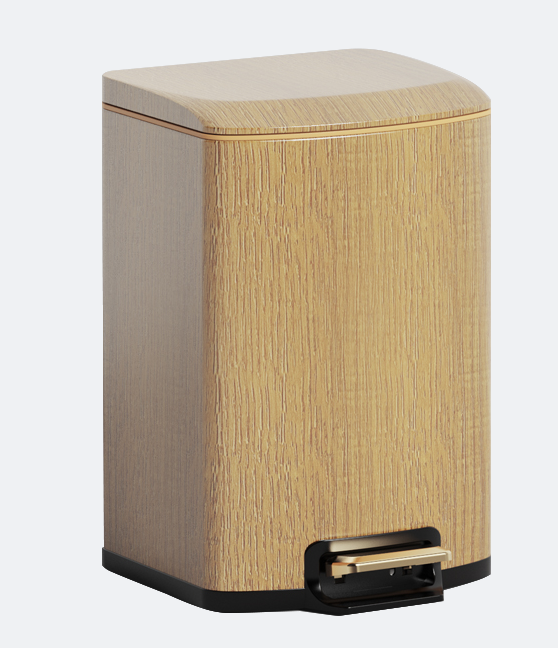 Wood Grain Square Pedal Trash Can with Soft-Close Lid | GLOBALIS