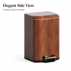 Wood grain square pedal trash can side view