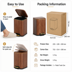 Wood grain square pedal trash can key features